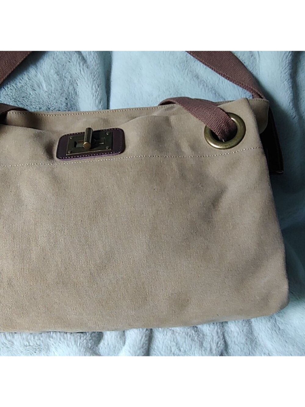 ZEDE Pont-des-Arts Washed Canvas Split Leather Crossbody Tote Contemporary - Picture 4 of 15